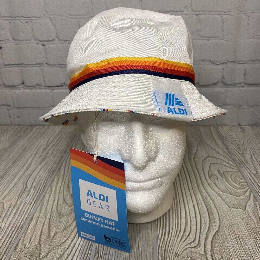 ALDI Gear 2024 Logo Bucket Hat White Rainbow One Size New with Tags